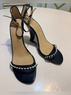 Charles David Wedge Ankle Strap Heel shoes size 8 blk/wht